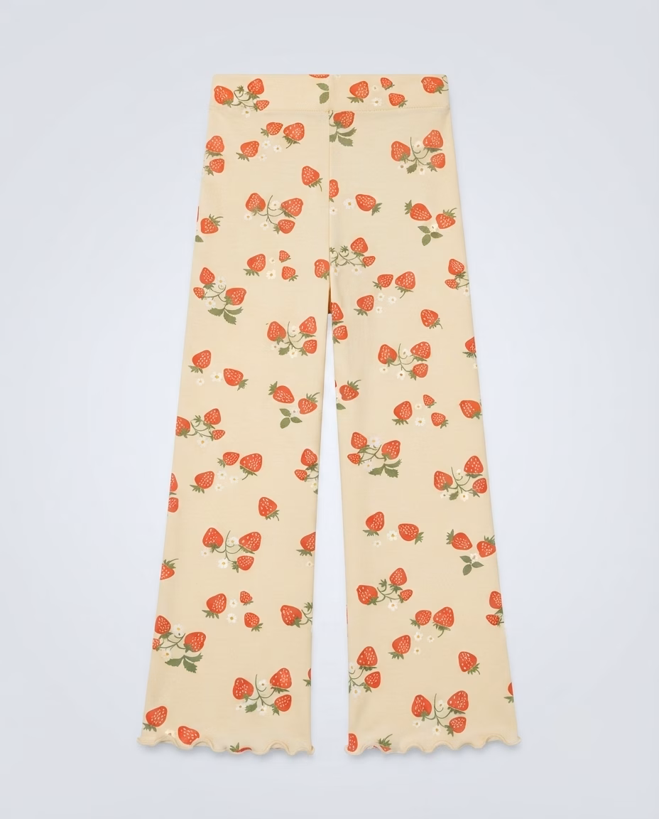 Zeeman Allover Strawberry & Flowers Print Logo Girls Cotton Leggings Beige