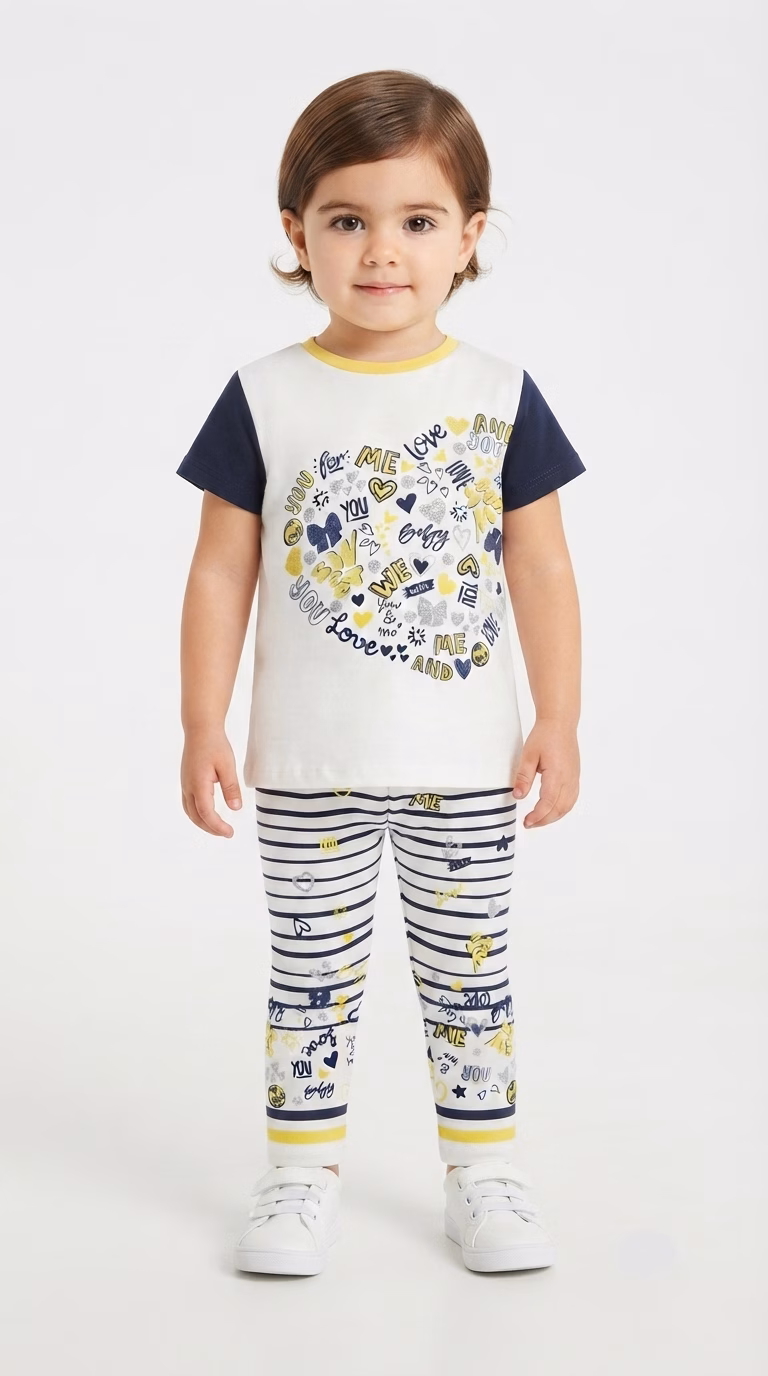 My First Chicco Glitter Heart Print Tee & Trouser Set Navy/White