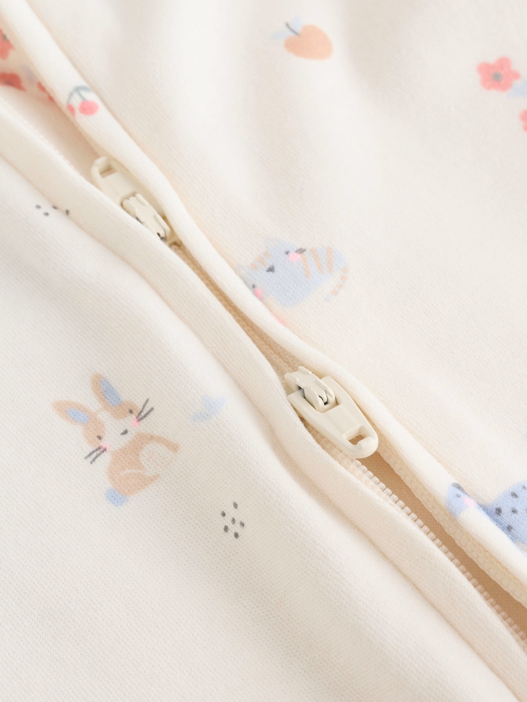 Next Baby Multi Animals, Fruits & Flowers Print Baby Zip Romper Beige - Image 2