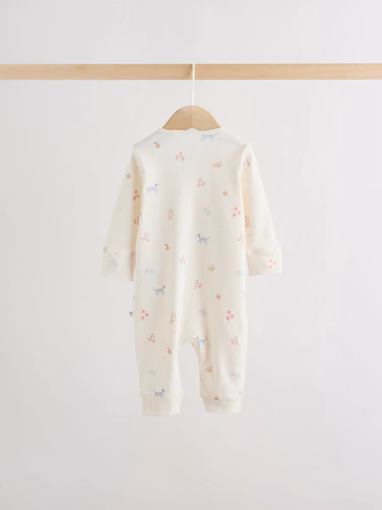 Next Baby Multi Animals, Fruits & Flowers Print Baby Zip Romper Beige - Image 4