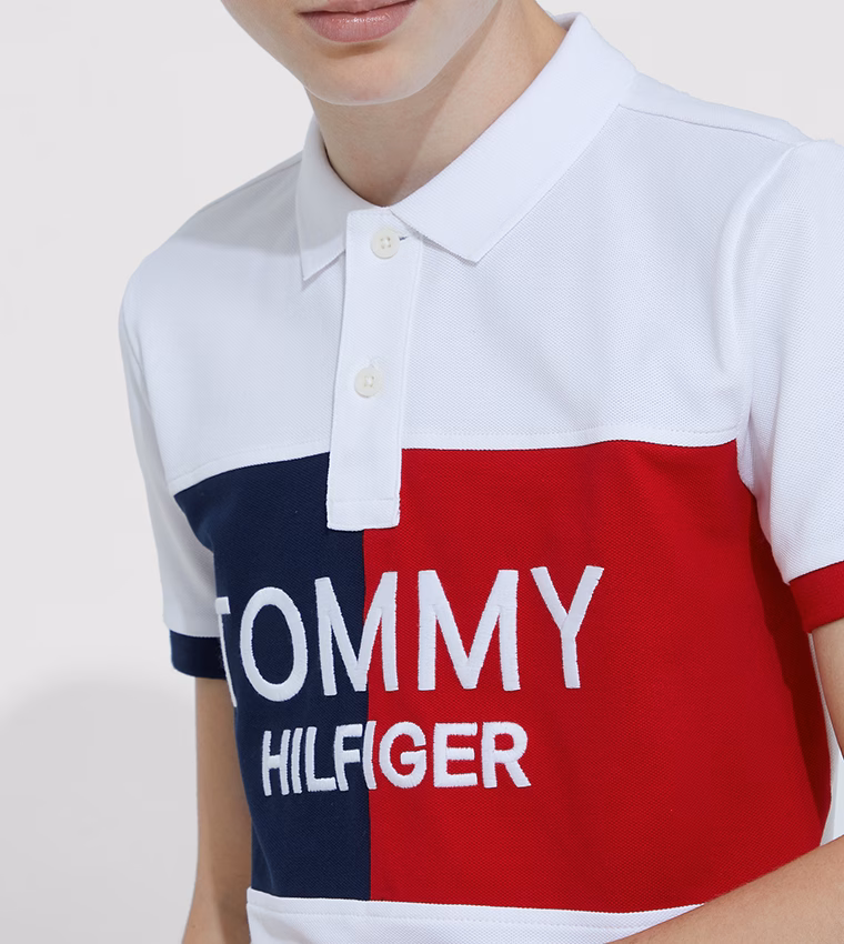 Tommy Hilfiger Color Block Embraided Logo Polo White - Image 3