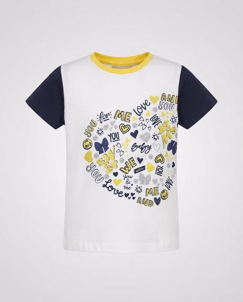 My First Chicco Glitter Heart Print Tee & Trouser Set Navy/White - Image 2