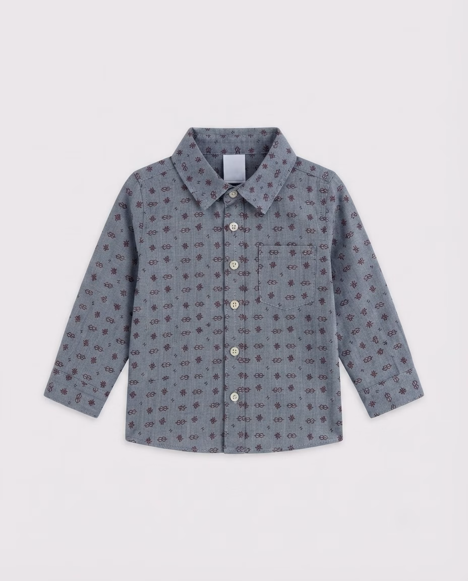 Tape A Loeil Allover Red Star & Letters Graphic Print Casual Shirt Grey