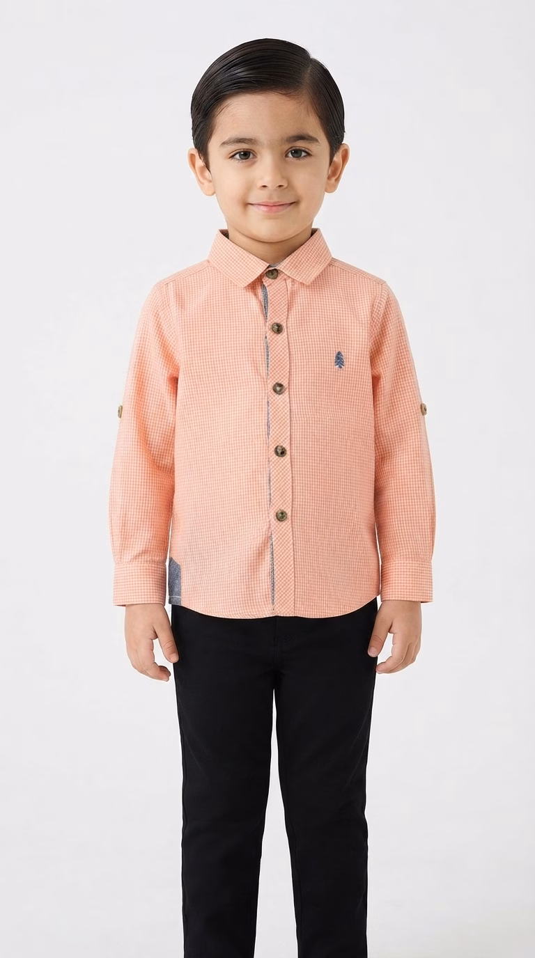 Carter’s Tree Embroidery Logo Casual Check Shirt Pink - Image 2