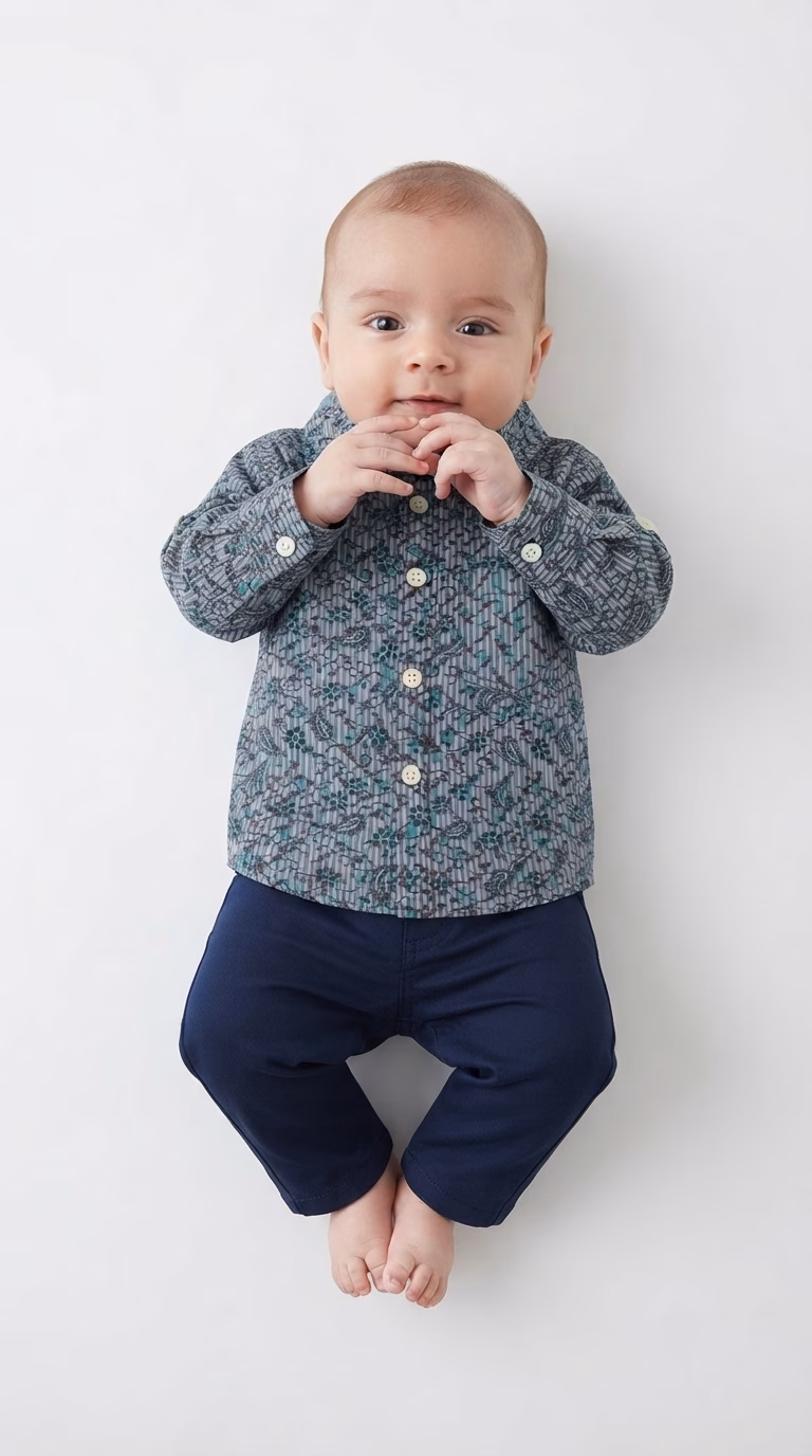 Tape A Loeil Allover Flower and Heart Graphic Print Casual Shirt Grey - Image 2
