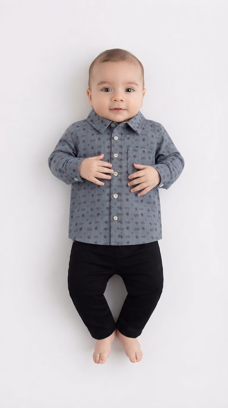 Tape A Loeil Allover Red Star & Letters Graphic Print Casual Shirt Grey - Image 2