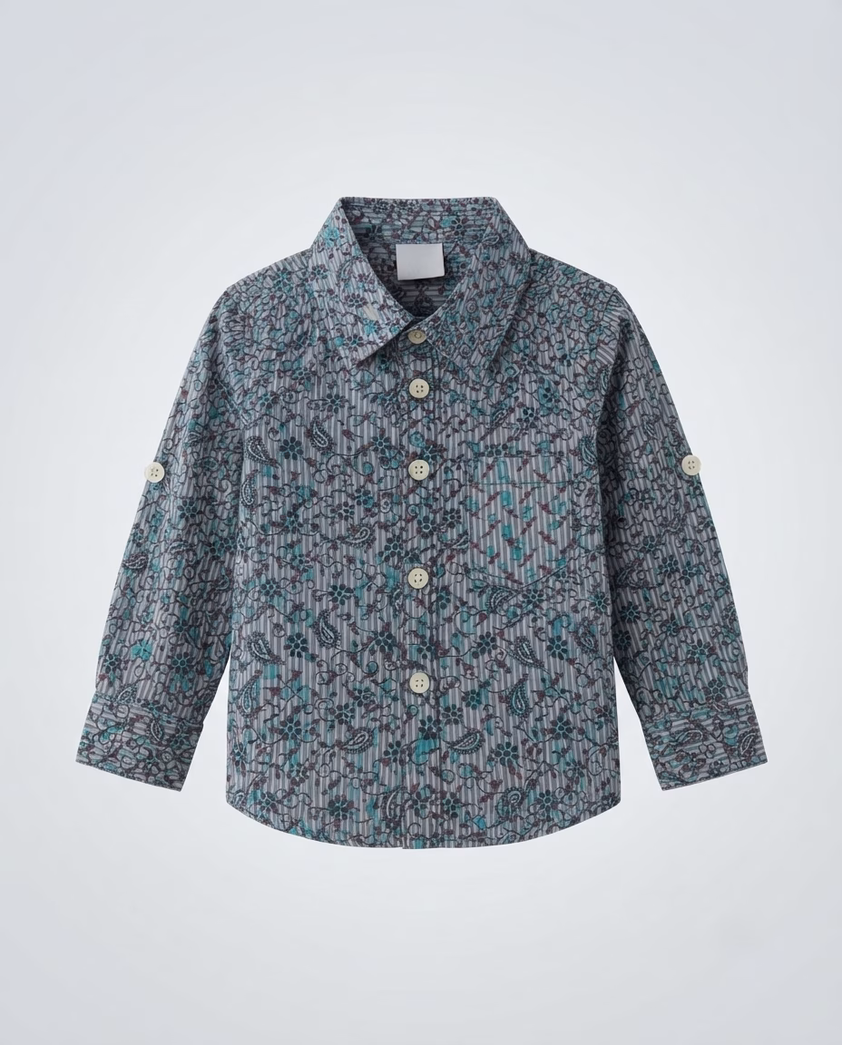Tape A Loeil Allover Flower and Heart Graphic Print Casual Shirt Grey