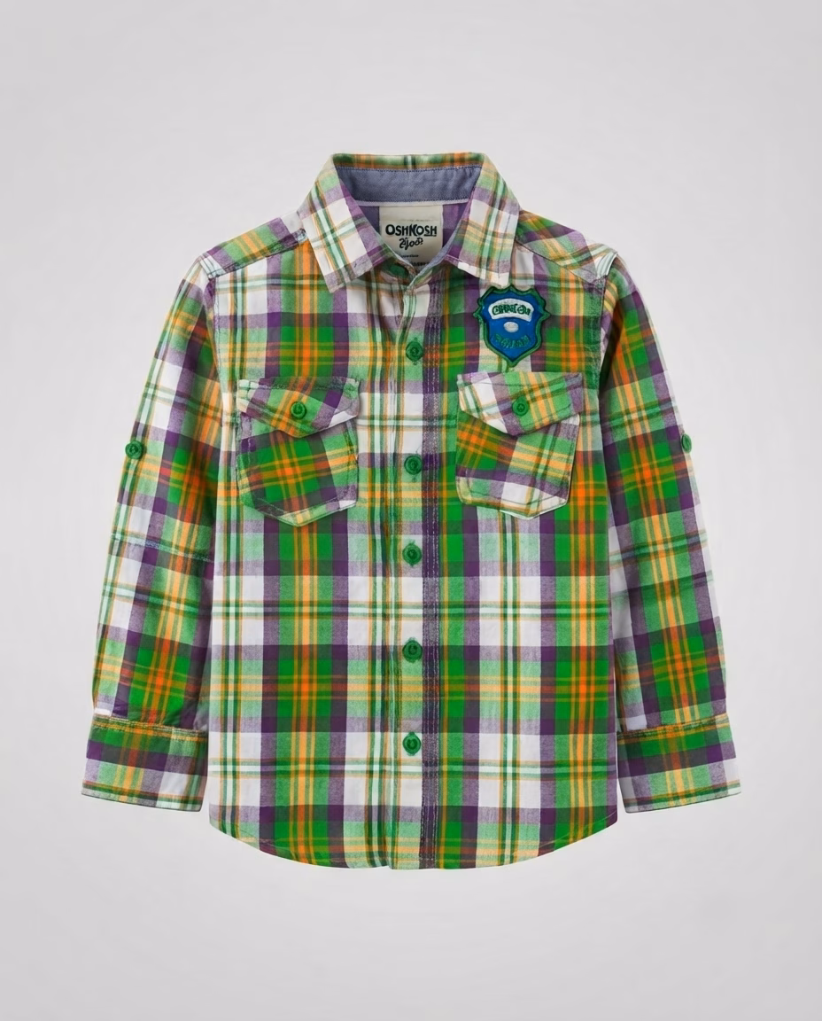 Oshkosh Bgosh Badge Logo Casual Check Shirt Green/Purple