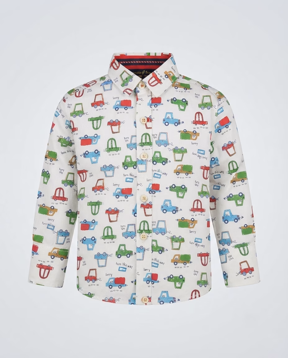 Tweens & Teens Little Cars Graphic Print Casual Shirt White