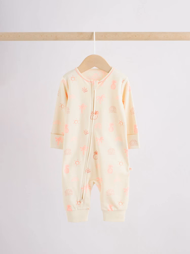 Next Baby Zip Romper 3 Pack Beige, Baby Pink and Pink. - Image 4
