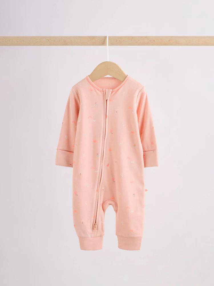 Next Baby Zip Romper 3 Pack Beige, Baby Pink and Pink. - Image 5