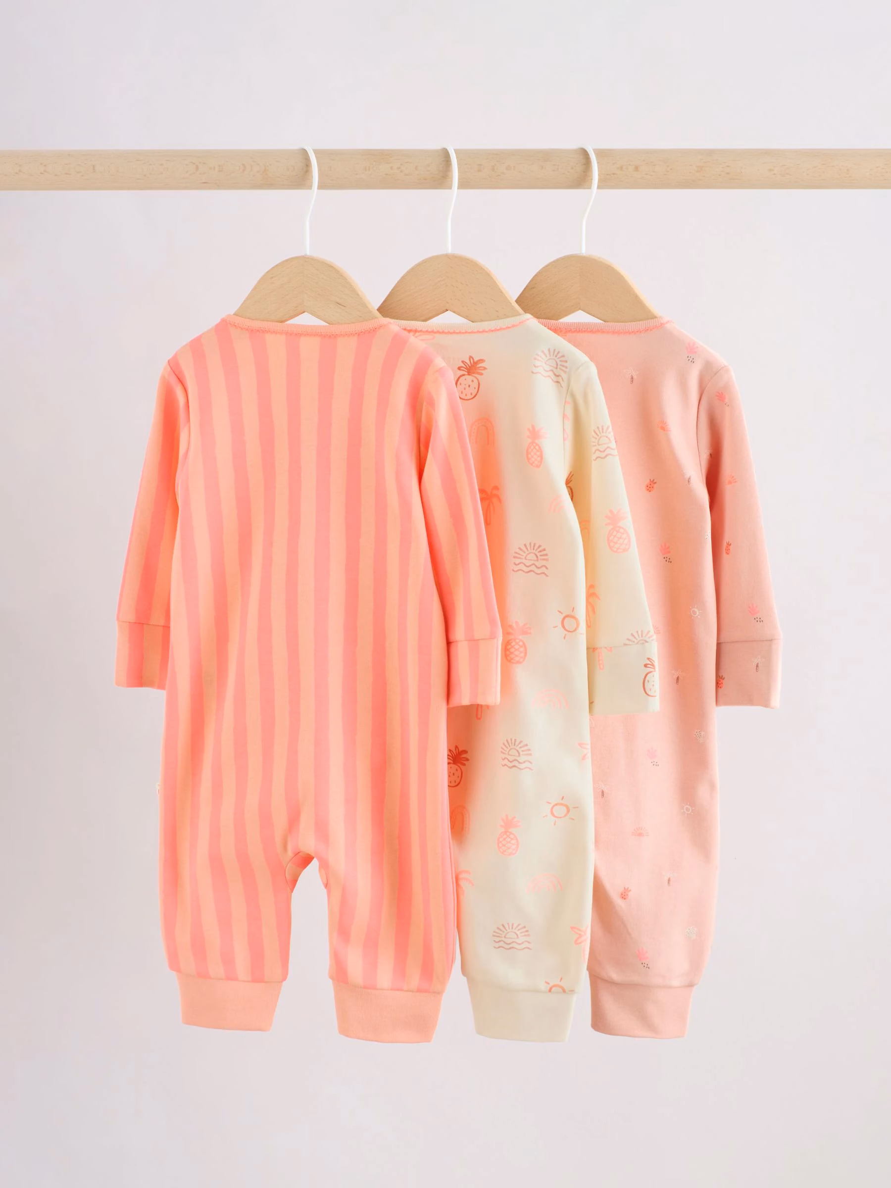 Next Baby Zip Romper 3 Pack Beige, Baby Pink and Pink. - Image 13