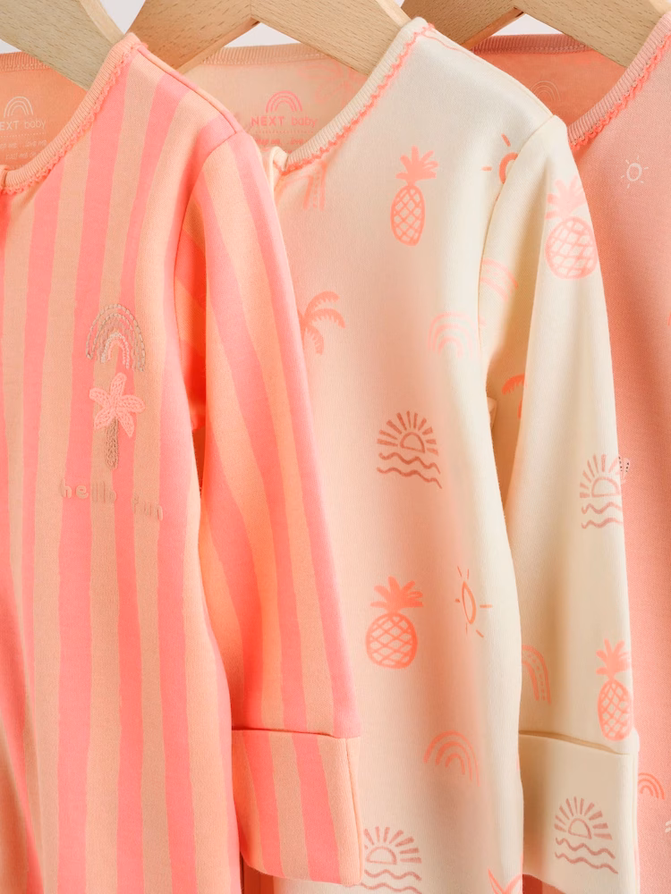 Next Baby Zip Romper 3 Pack Beige, Baby Pink and Pink. - Image 9