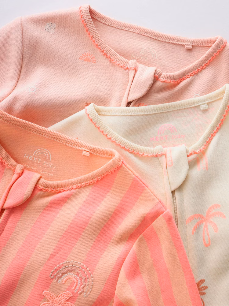 Next Baby Zip Romper 3 Pack Beige, Baby Pink and Pink. - Image 8