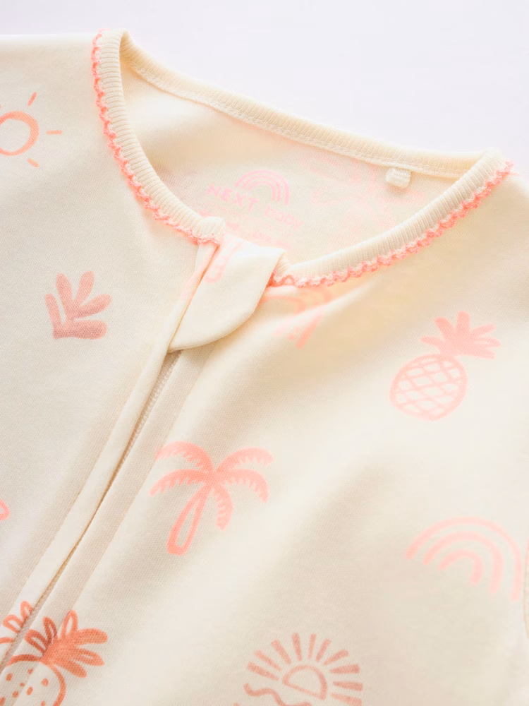 Next Baby Zip Romper 3 Pack Beige, Baby Pink and Pink. - Image 10