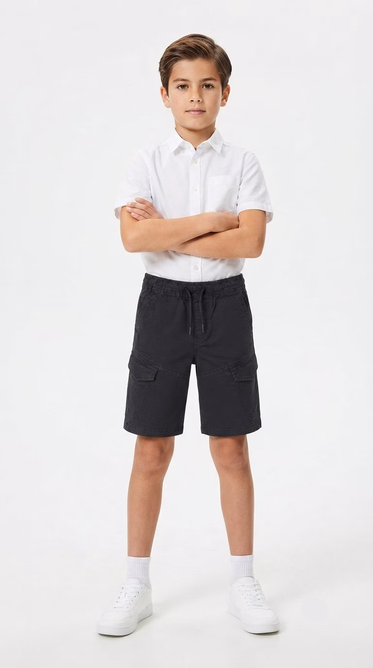 Cargo Boys Denim 6 Pockets Cotton Shorts Black - Image 2