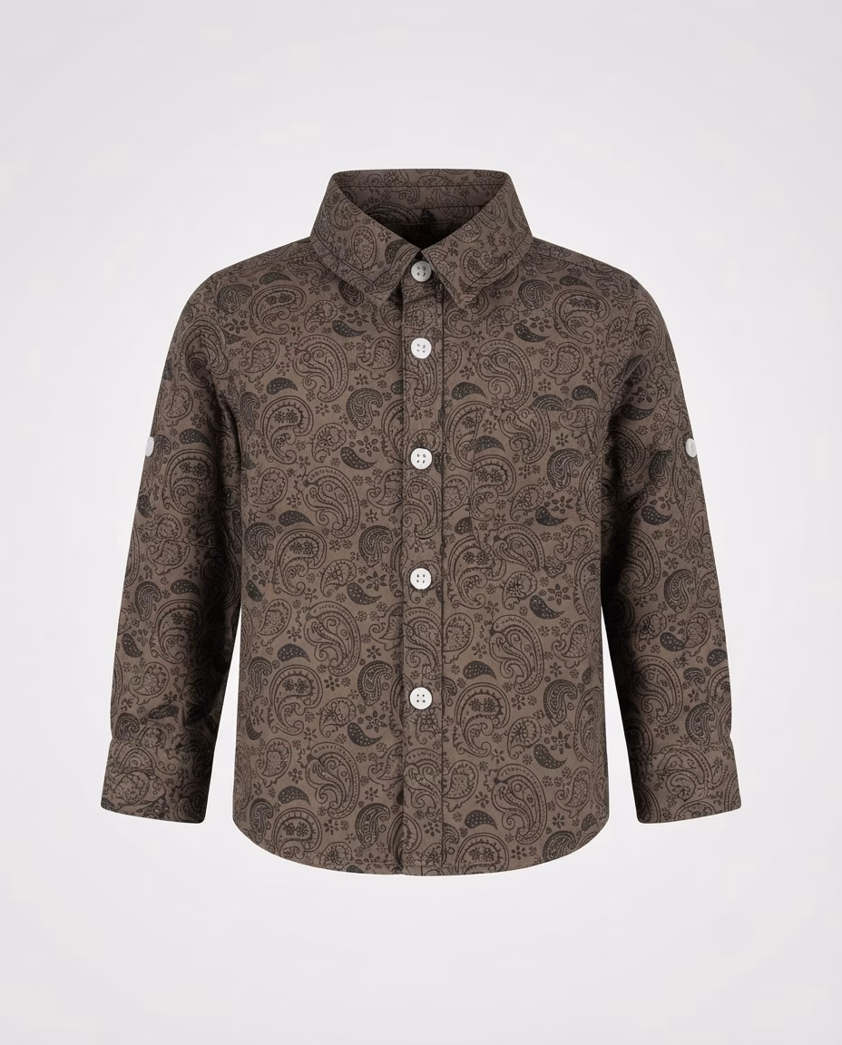 Tape A Loeil Allover Flower and Leaves Graphic Print Casual Shirt Brown