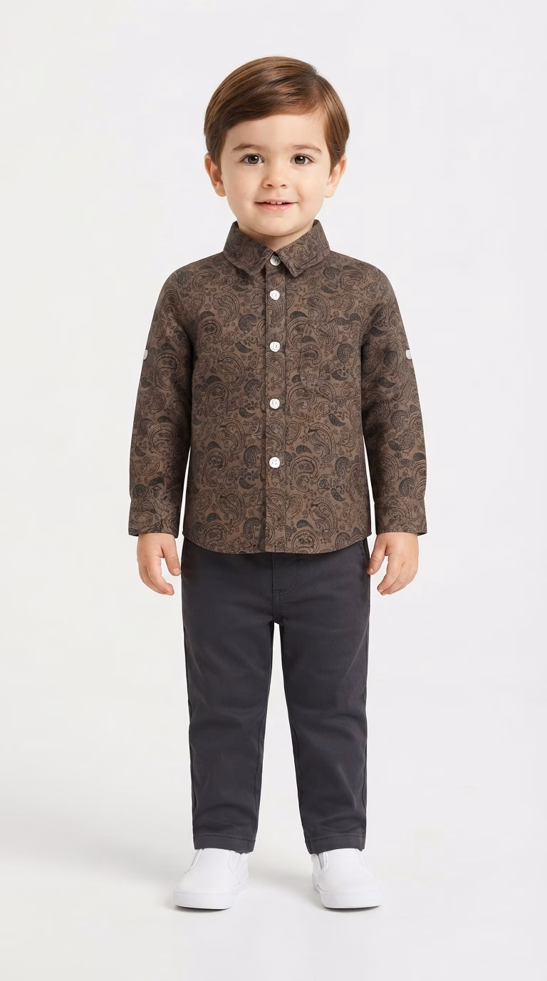 Tape A Loeil Allover Flower and Leaves Graphic Print Casual Shirt Brown - Image 2