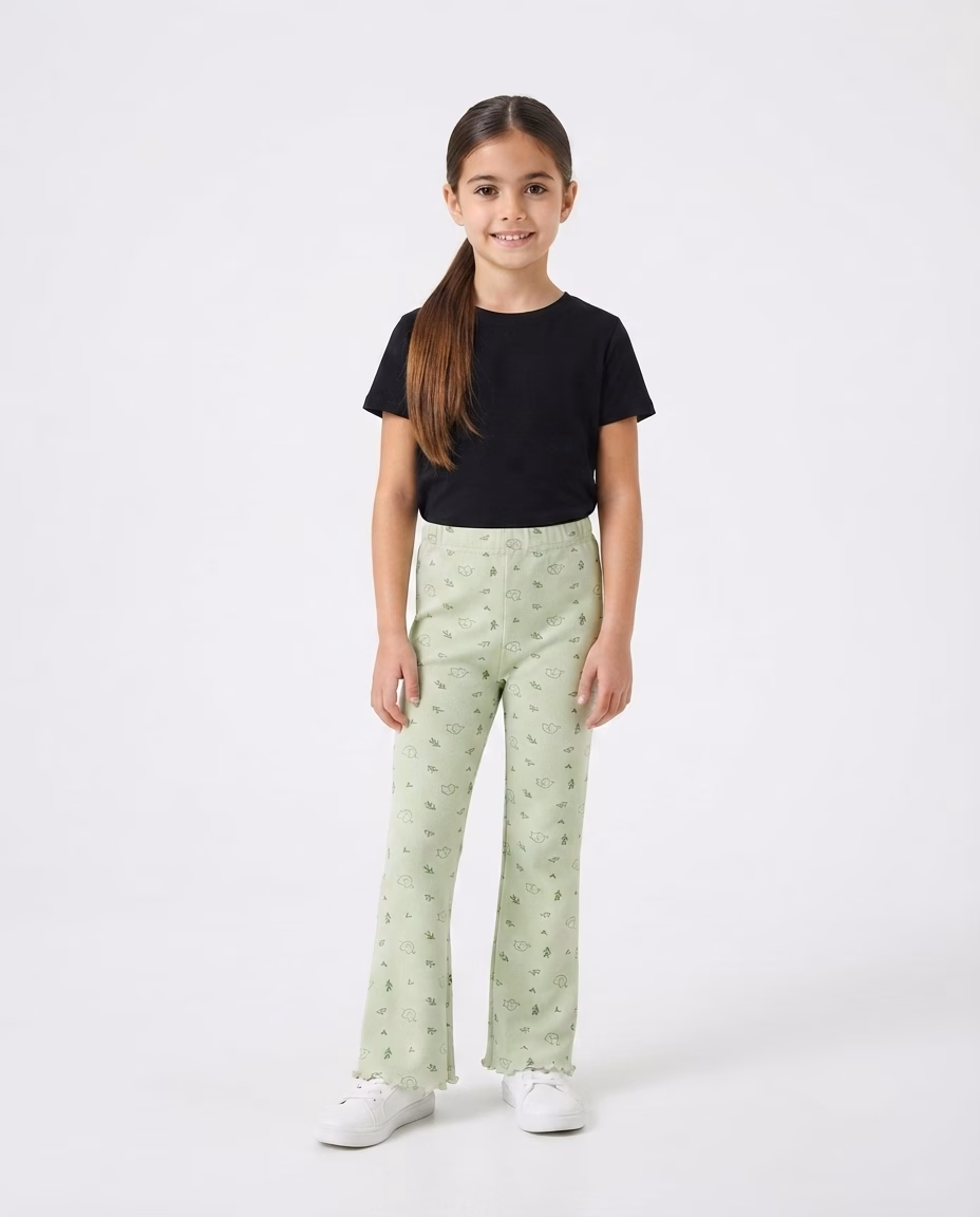 Zeeman Allover Elephant Print Logo Girls Cotton Leggings Mint Green - Image 2