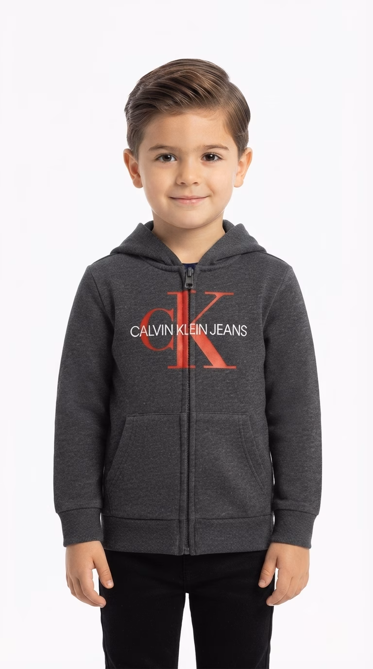 Calvin Klein Jeans Logo Zip Hoodie Charcoal - Image 2