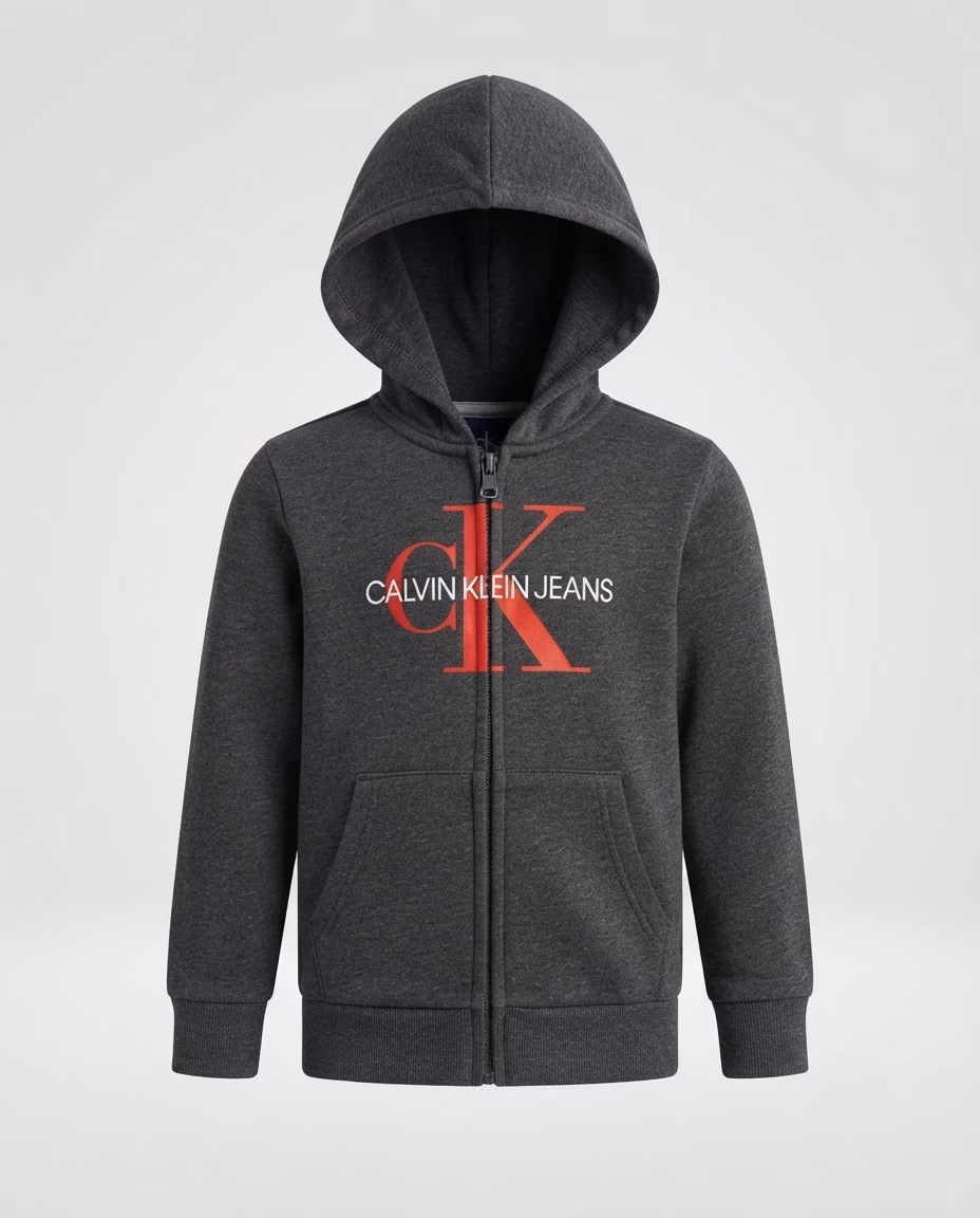Calvin Klein Jeans Logo Zip Hoodie Charcoal