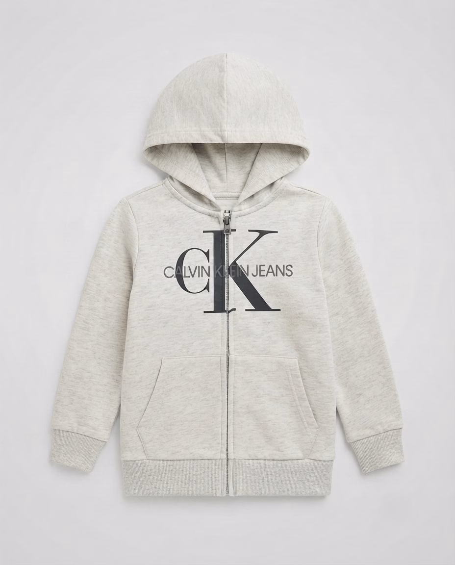Calvin Klein Jeans Logo Zip Hoodie White
