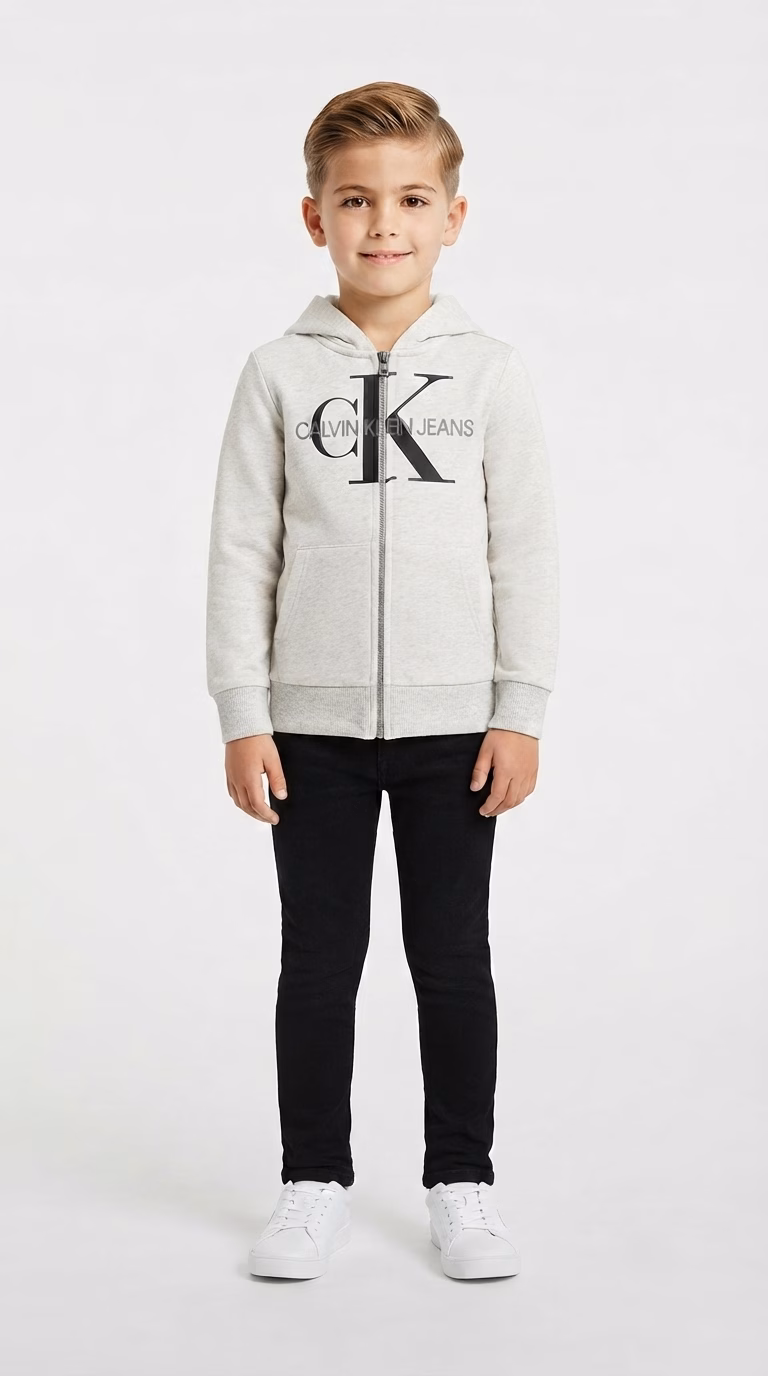 Calvin Klein Jeans Logo Zip Hoodie White - Image 2
