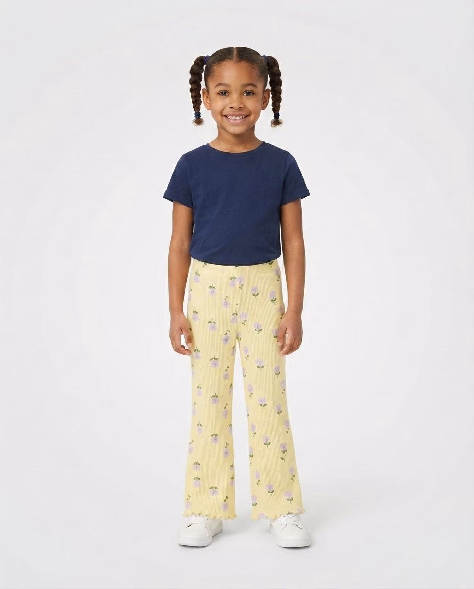 Zeeman Flowers Floral Allover Print Logo Girls Leggings Beige - Image 2