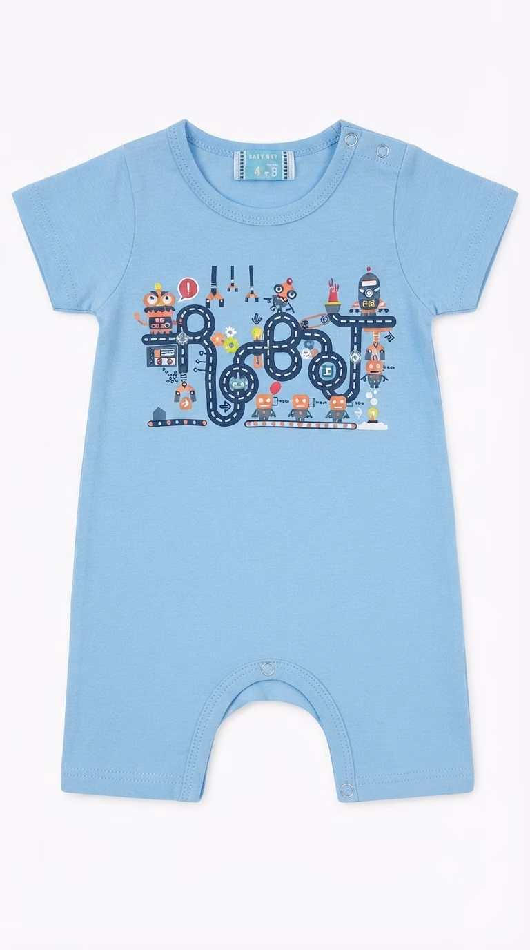 JBaby Boy Robot Game Graphic Logo Baby Romper Sky Blue - Image 2