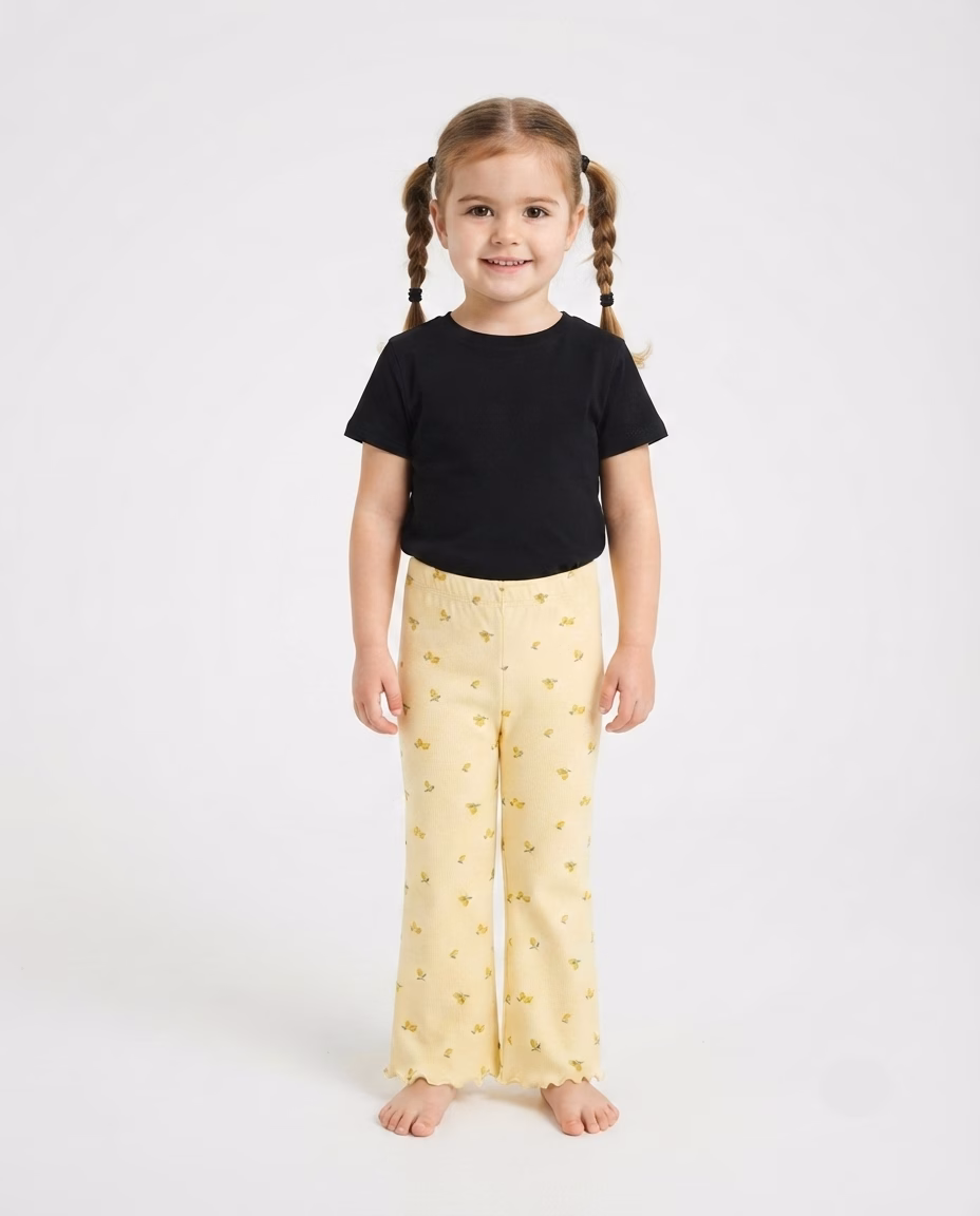 Zeeman Allover Lemon Print Logo Girls Cotton Leggings Beige - Image 2
