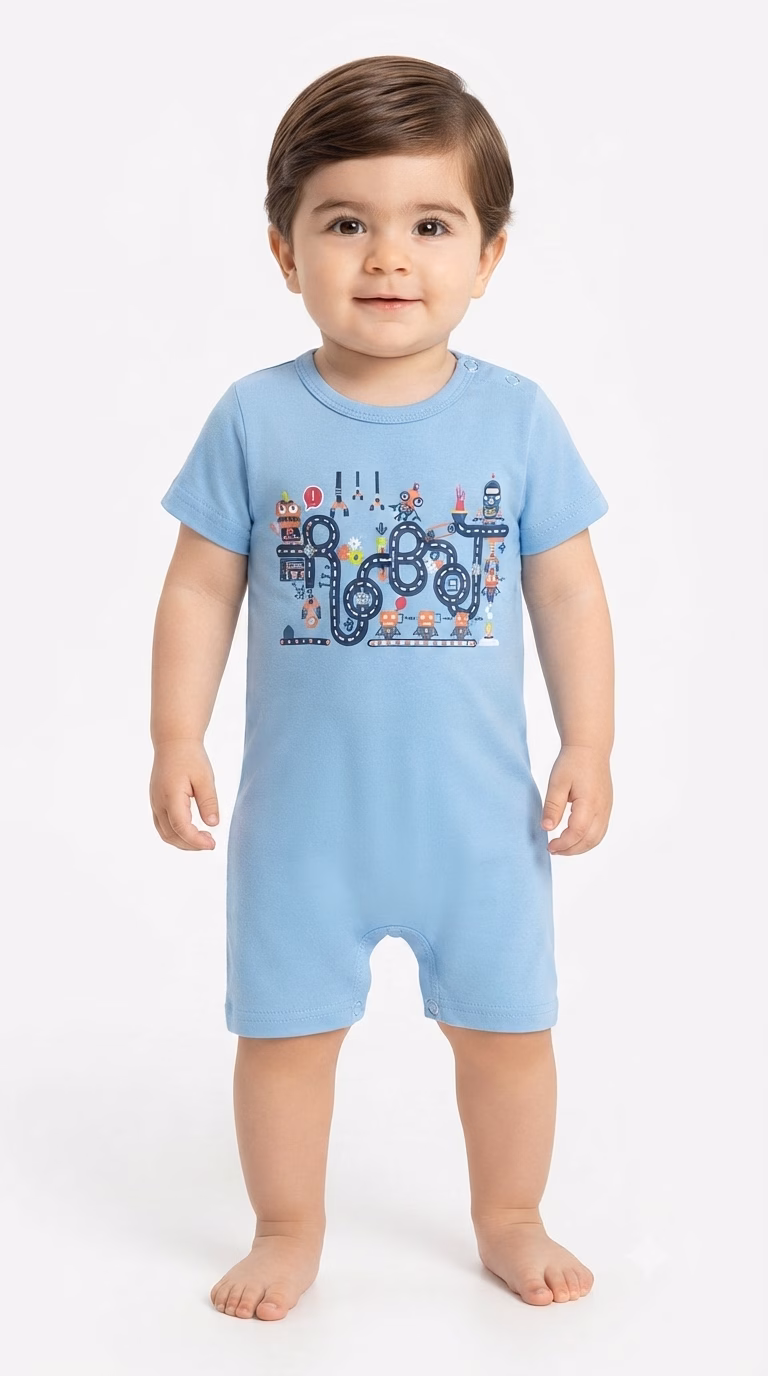 JBaby Boy Robot Game Graphic Logo Baby Romper Sky Blue