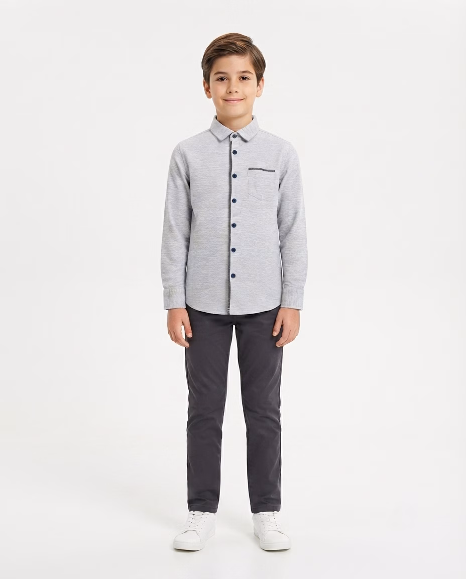 Ostin Pique Button Down Casual Shirt Grey - Image 2