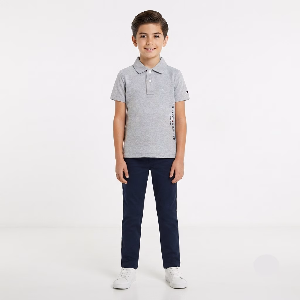 Tommy Hilfiger Est.1985 Embraided Vertical Logo Polo Grey - Image 2