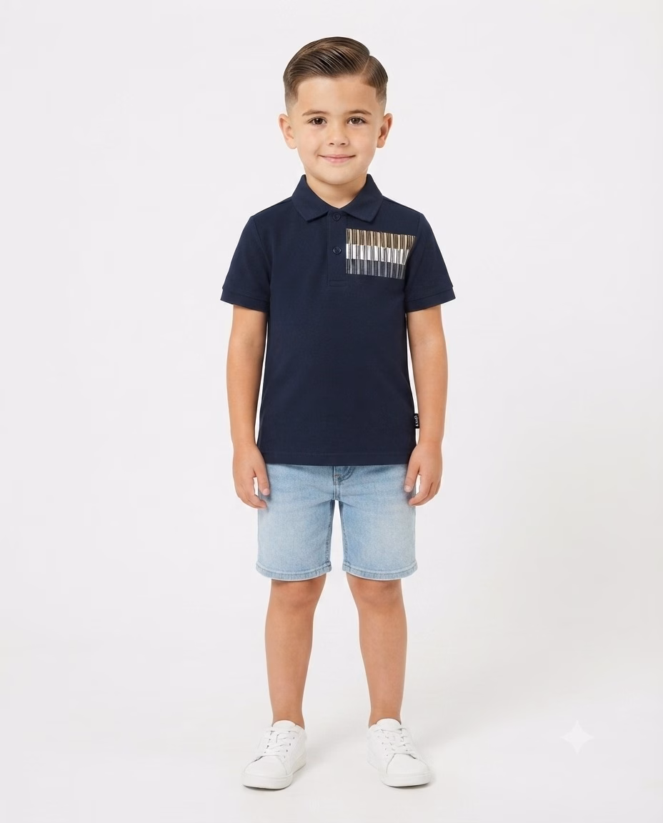 Hugo Boss Stripped Logo Print Polo Tee Navy - Image 2