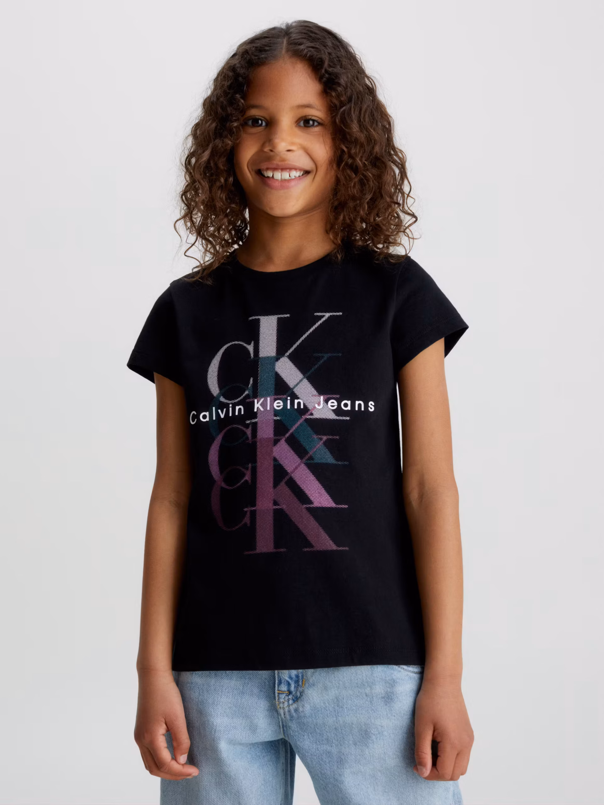 Calvin Klein Jeans Multi Color Logo Girls Tee Black - Image 5