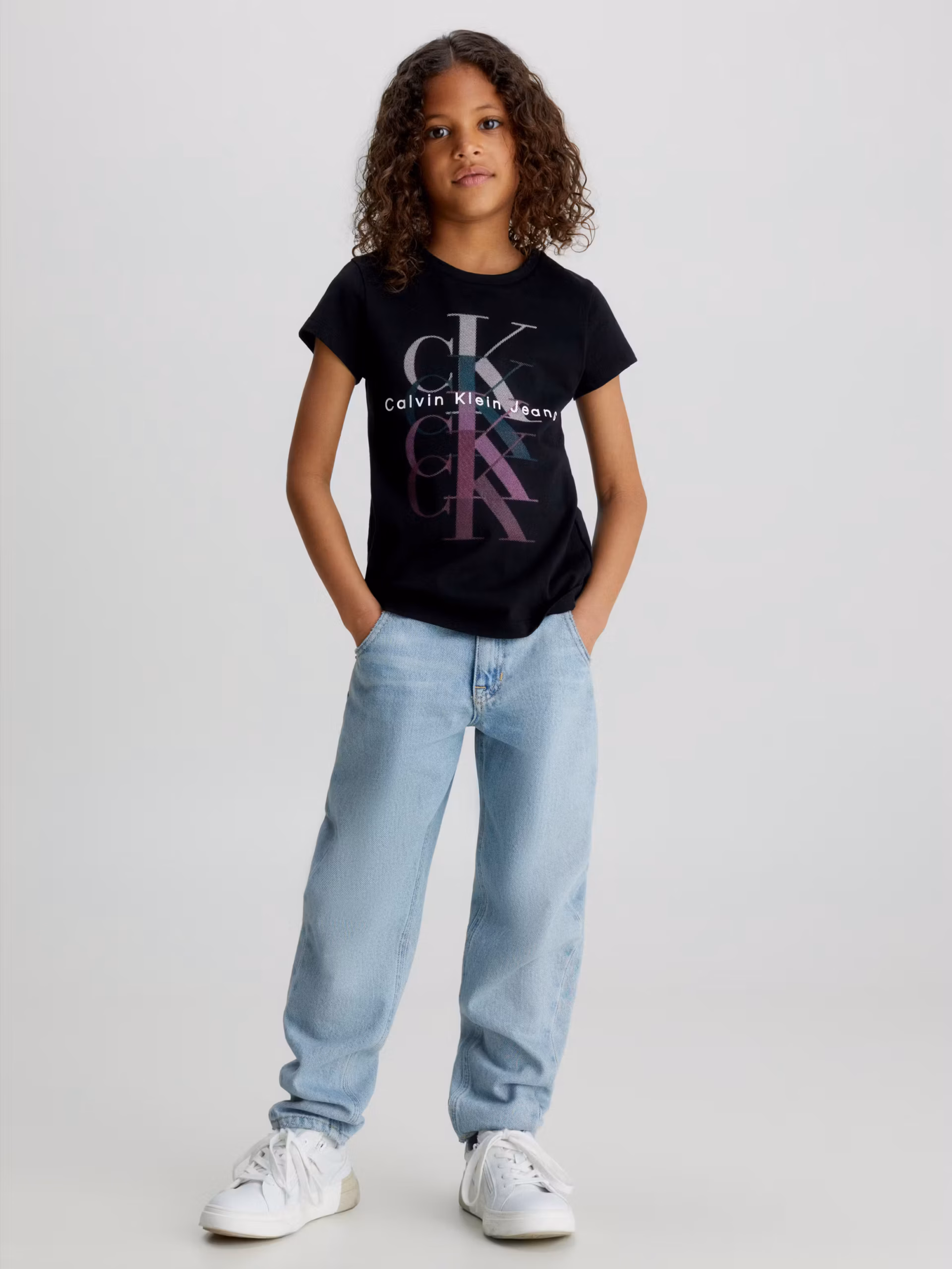 Calvin Klein Jeans Multi Color Logo Girls Tee Black - Image 6