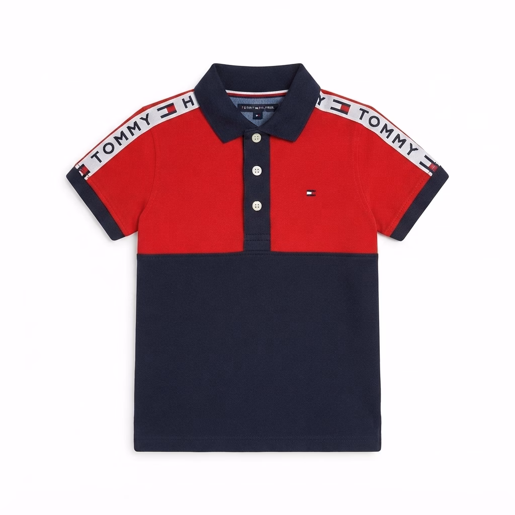 Tommy Hilfiger Color Block Small Flag & Shoulder Tape Logo Polo Maroon/Navy