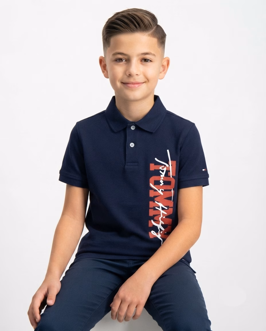 Tommy Hilfiger Logo Print Boys Polo Navy Blue - Image 2
