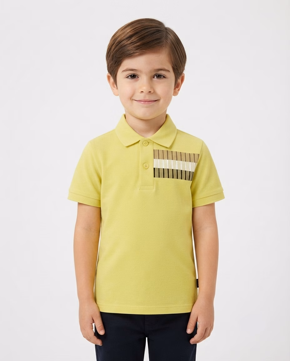 Hugo Boss Stripped Logo Print Polo Tee Lemon - Image 2