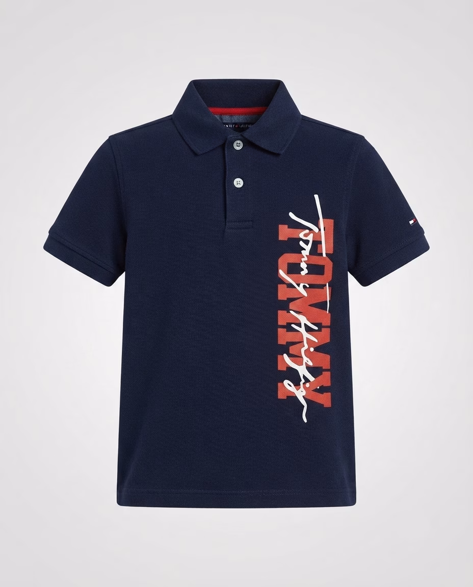 Tommy Hilfiger Logo Print Boys Polo Navy Blue