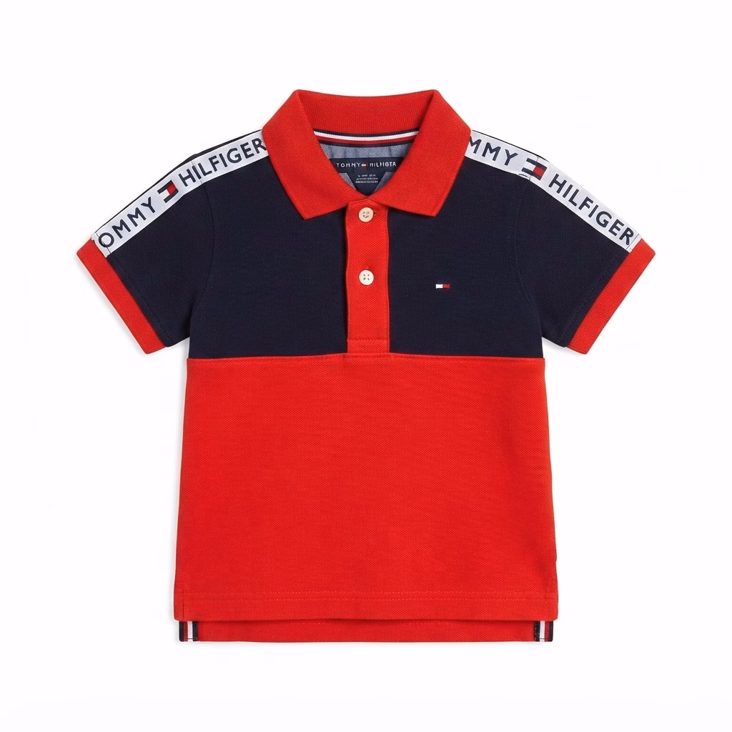 Tommy Hilfiger Color Block Small Flag & Shoulder Tape Logo Polo Navy/Red