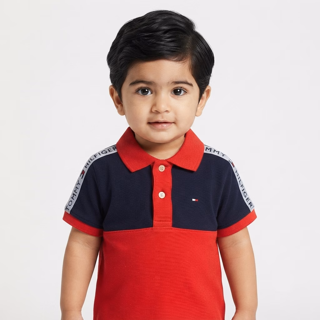 Tommy Hilfiger Color Block Small Flag & Shoulder Tape Logo Polo Navy/Red - Image 2