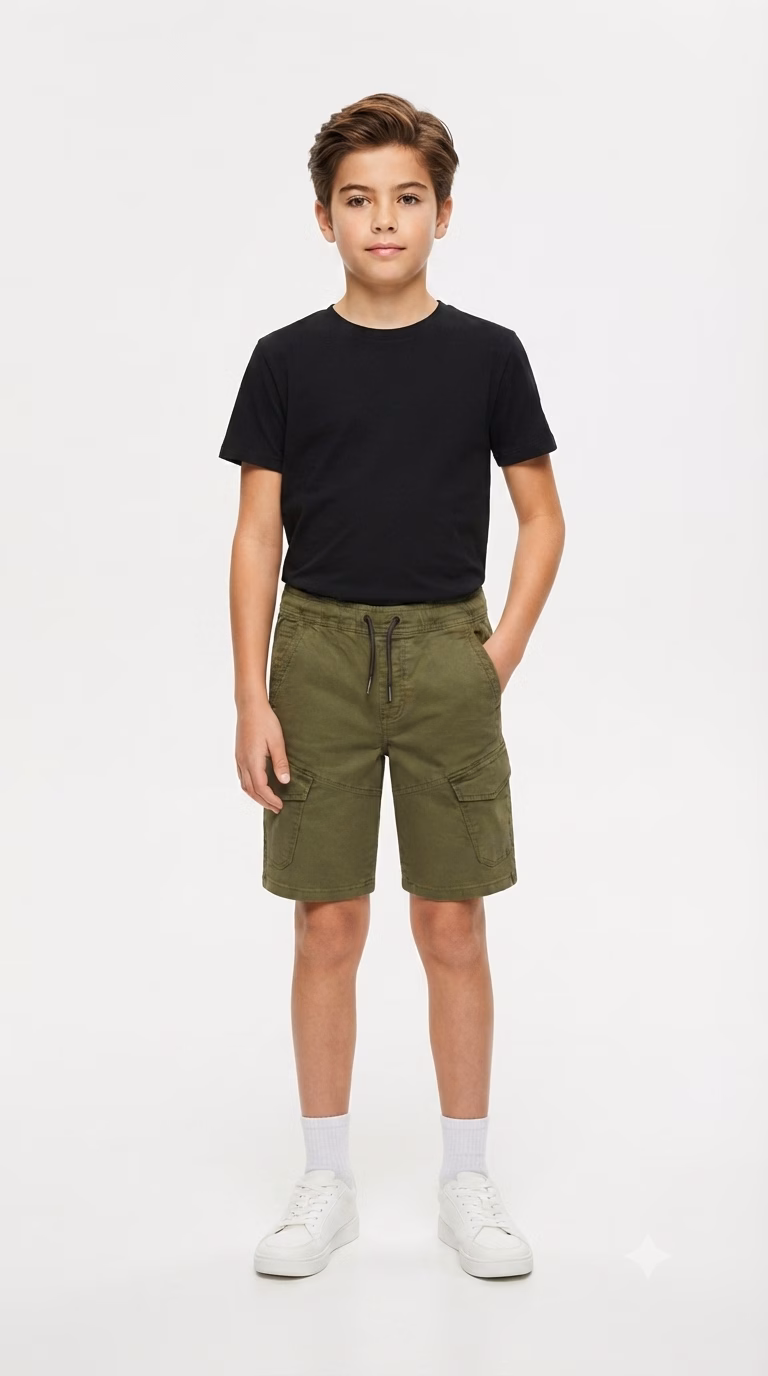 Cargo Boys Denim 6 Pockets Cotton Shorts Green - Image 2