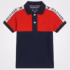 Tommy Hilfiger Color Block Small Flag & Shoulder Tape Logo Polo Red/Navy Blue