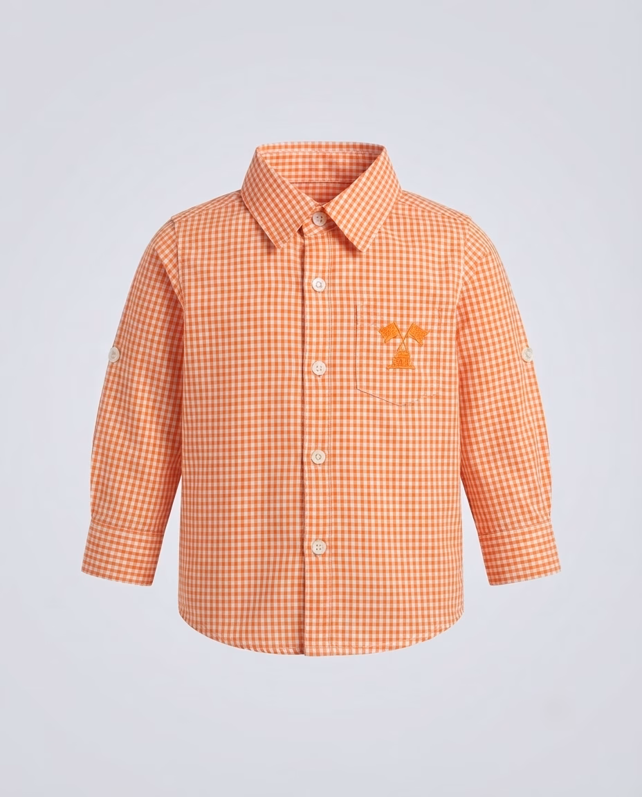 Obaibi Embroidery Flag Logo Check Casual Shirt Orange