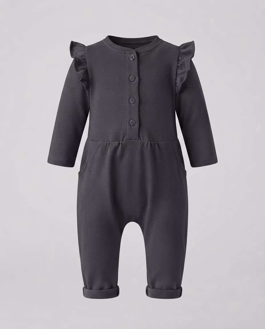 Prenatal 4 Button Full Sleeves Romper Charcoal