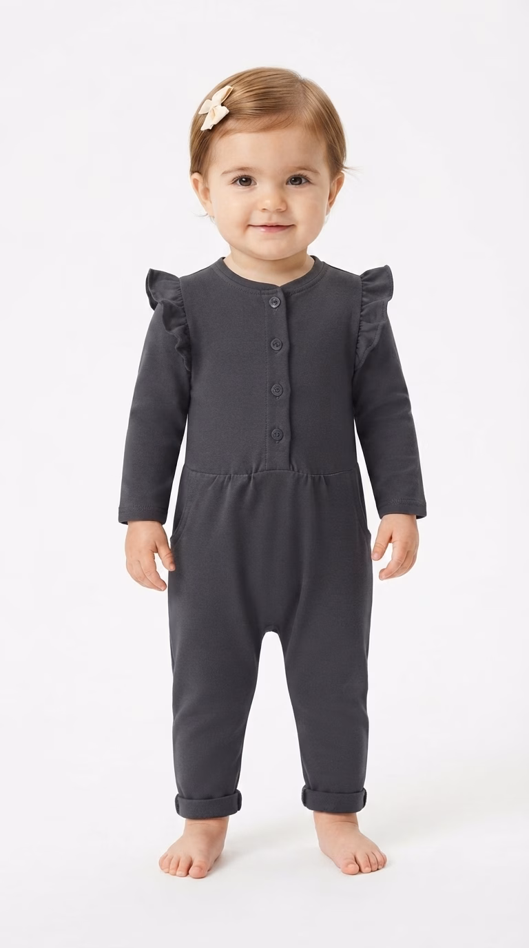 Prenatal 4 Button Full Sleeves Romper Charcoal - Image 2