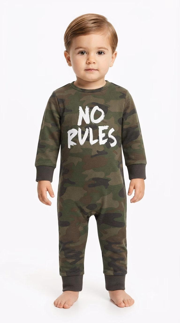 BabaLuno No Rules Logo Romper Camo Green - Image 2