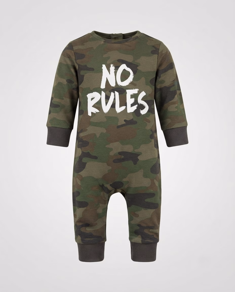 BabaLuno No Rules Logo Romper Camo Green