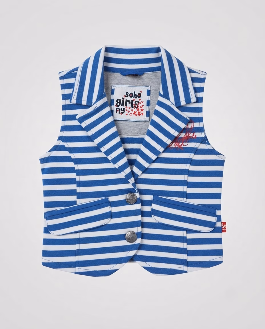 Soho Girls Heart Logo Striped Sleeveless Vest - Image 5